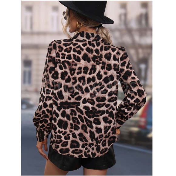 Animal Print Cheetah Leopard Casual Button Up / Down Shirt Black Brown Beige - Picture 4 of 9
